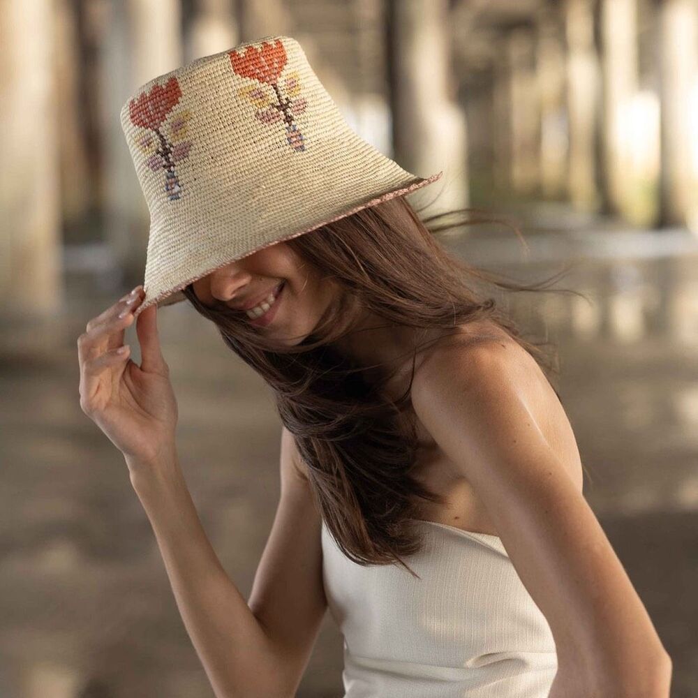 Anthropologie by Freya Fleur Floral Straw Bucket Hat - Picture 2 of 8